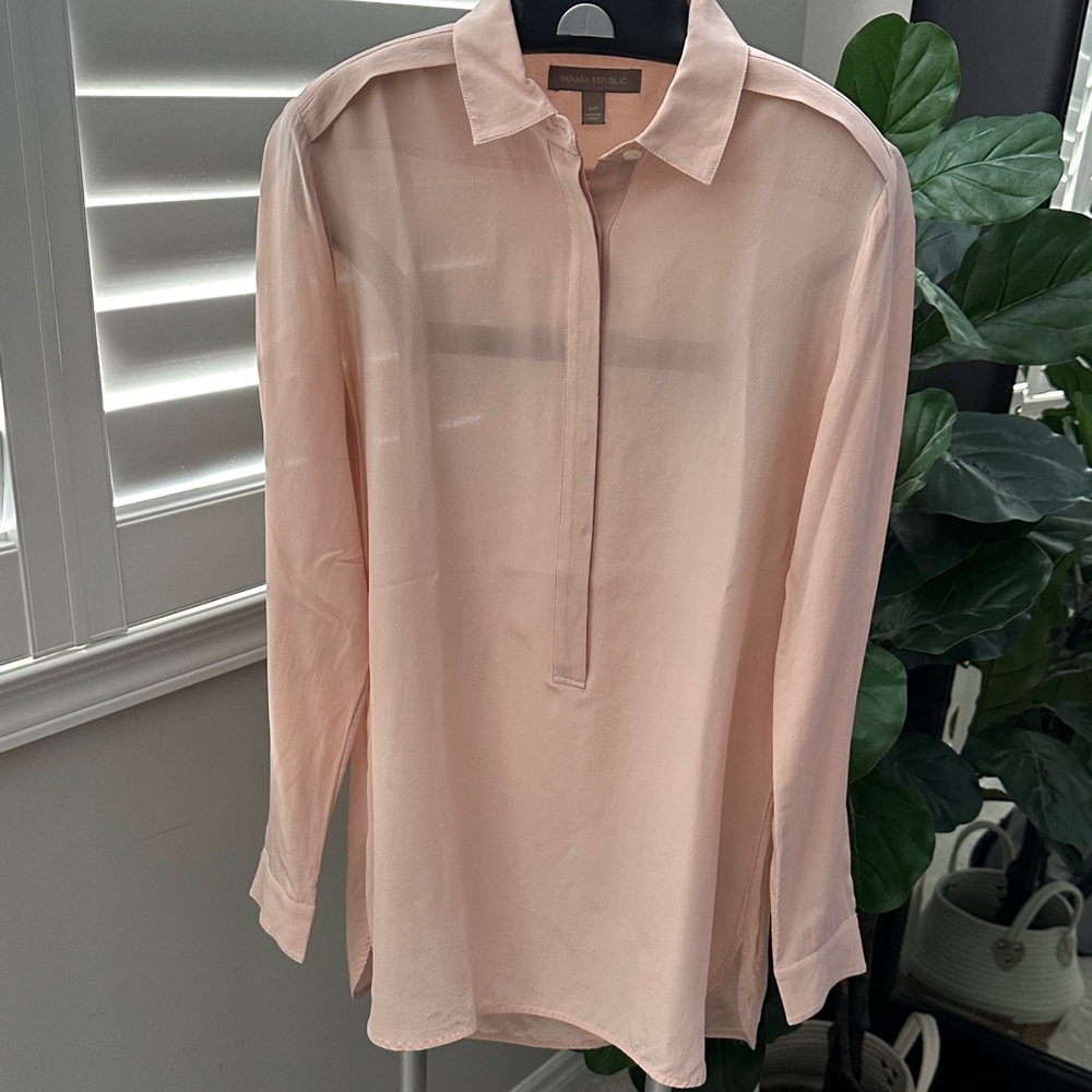 Light Pink Silk Long Sleeve Blouse